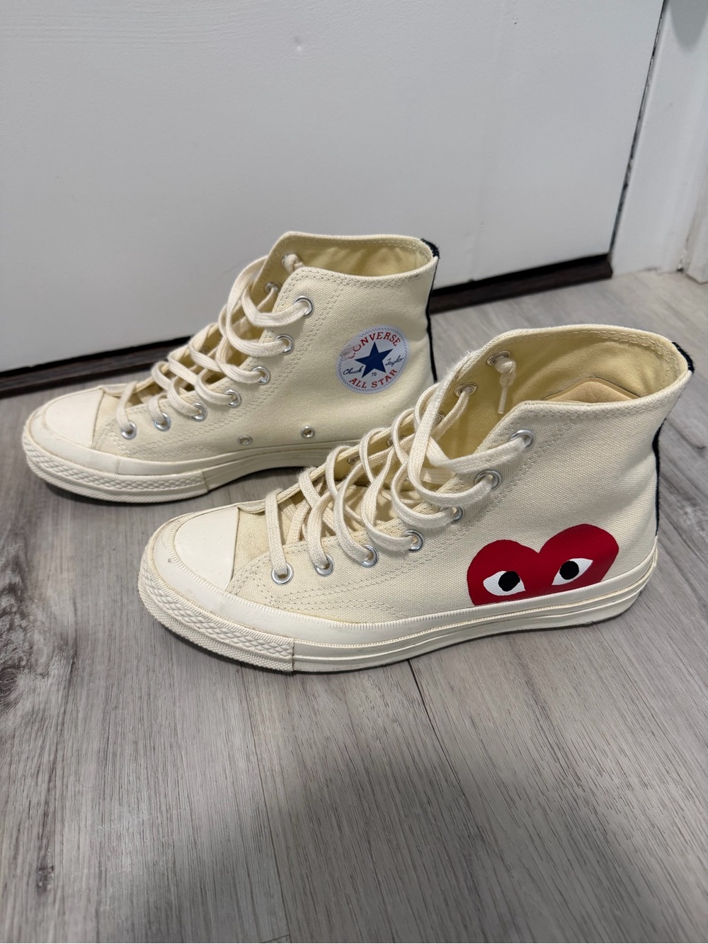 Comme des Garcons Cream High-Top Sneakers